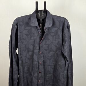 Maceoo Italian Fabric Geometric Dress Shirt Mens XL Black Blue Pattern Button Up